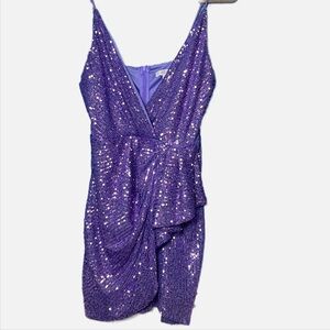 Nordstrom purple v neck sequined party cocktail mini dress size Medium